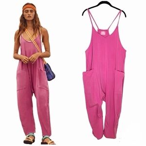 Free People Movement Hot Shot Onesie Size Large Raspberry Pink Beach Coverup